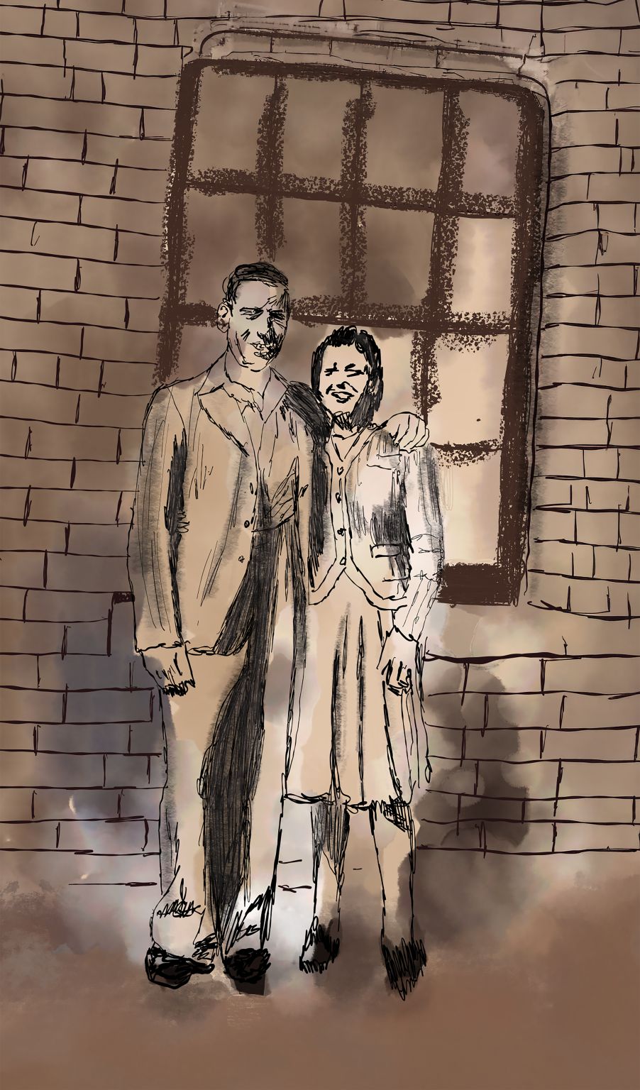 Couple by wall